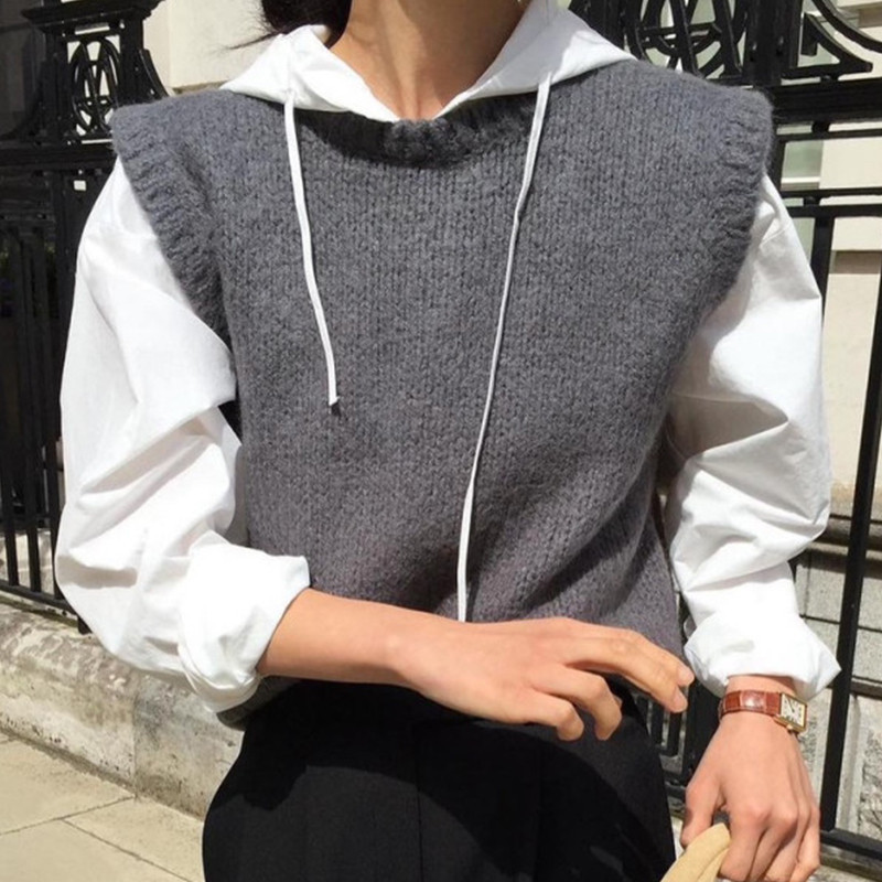 เกาหลีฤดูใบไม้ร่วงอารมณ์การออกแบบคลุมด้วยผ้าหลวมสบายๆทุกการแข่งขันแขนยาวเสื้อเชิ้ตสีขาวด้านบนผู้หญิง