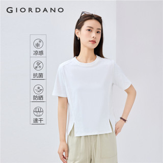 GIORDANO WOMEN Ice cooling exposed seam slit short sleeve te…