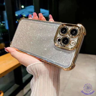 ผงกากเพชรสีเรียบง่าย เคส IPhone 11 17 Air 16 13 15 12 14 Pro Max XR 15 16 7 8 14 Plus X XS MAX ป้องกันการตกสี่มุมปกอ่อน