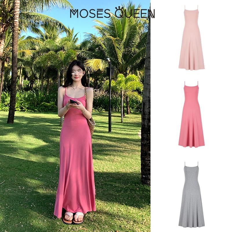 MOSESQUEEN ชุดแขวนฤดูร้อนผู้หญิงขนาดกลางและยาวหลวมและบางชุดยาวความปรารถนาบริสุทธิ์อารมณ์วันหยุดริมทะเลกระโปรงบาง #62866