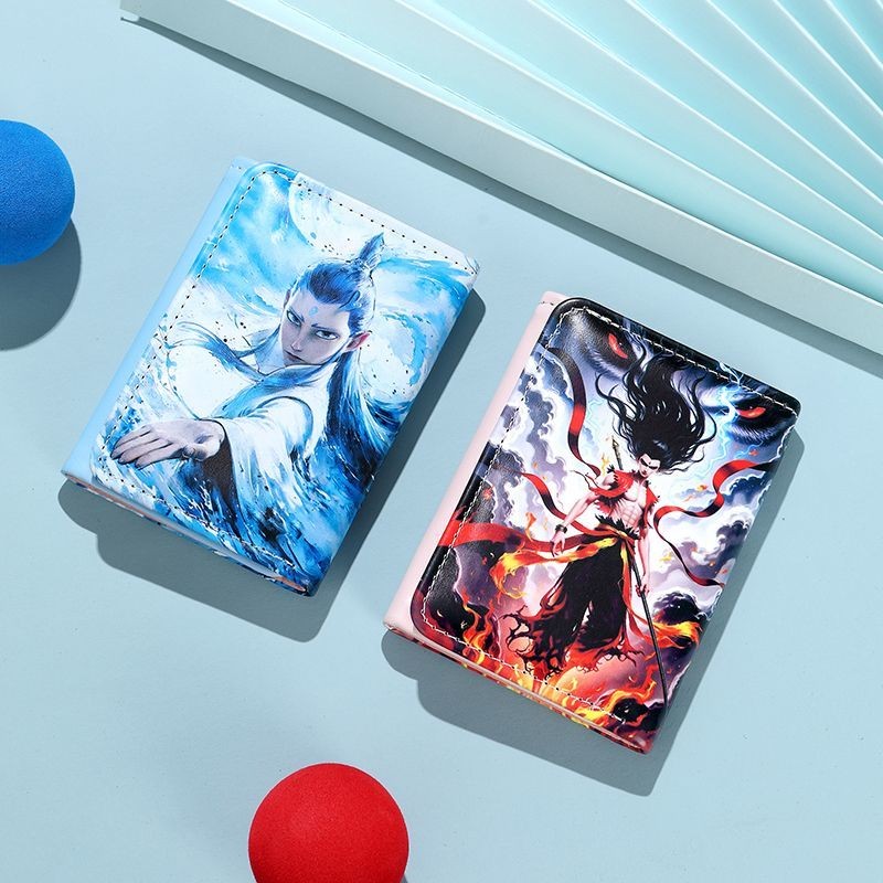 Nezha Ao Bing กระเป๋าสตางค์ผู้ชายผู้หญิง Multi-Card Slot กระเป๋าใส่เหรียญอะนิเมะสองมิติผู้ถือบัตรนัก