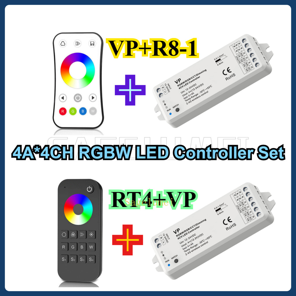 4a * 4CH RGBW LED Strip Controller Kit RT4 R8-1 2.4G RF Remote + VP Receiver 1000Hz PWM สําหรับ RGBW