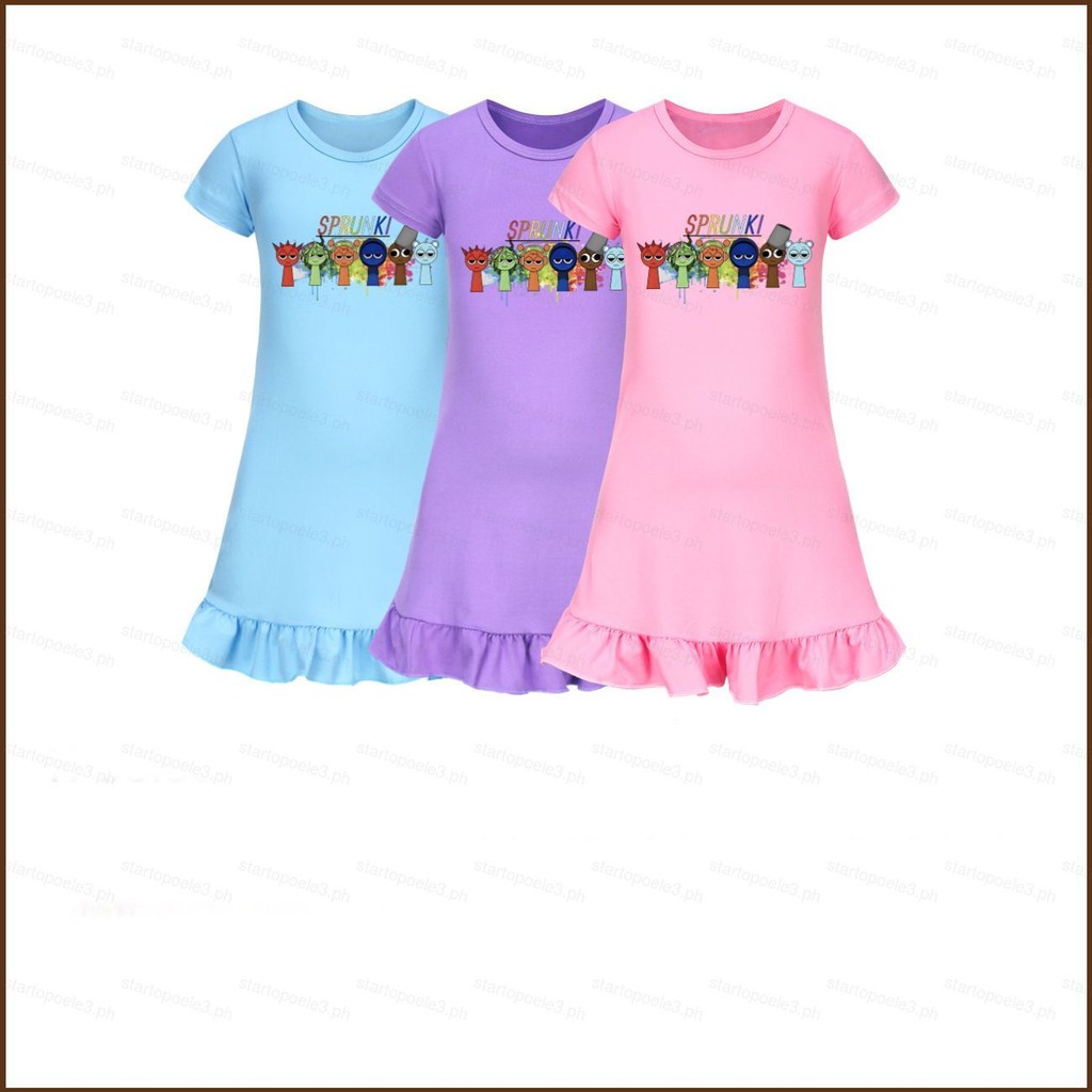St3 Incredibox Sprunki ชุดสําหรับเด็กผู้หญิงชุดนอนแขนสั้นสวมใส่ชุดนอน TS3