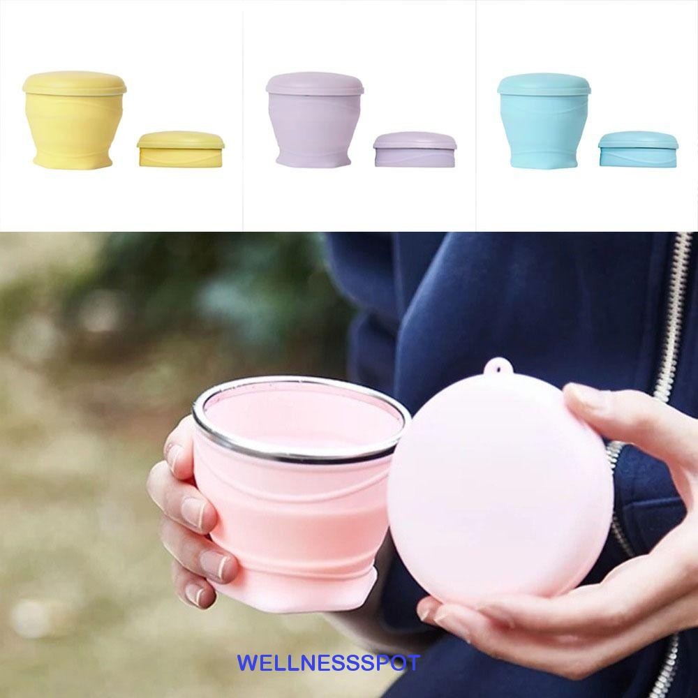 Wellnessspot ถ้วยพับ,พร้อมฝาปิด 180ml ถ้วยเดินทางพับได้,ซิลิโคนแบบใช้ซ้ําได้ Creative น้ําหนักเบาแก้วน้ําดื่ม Telescopic Camping