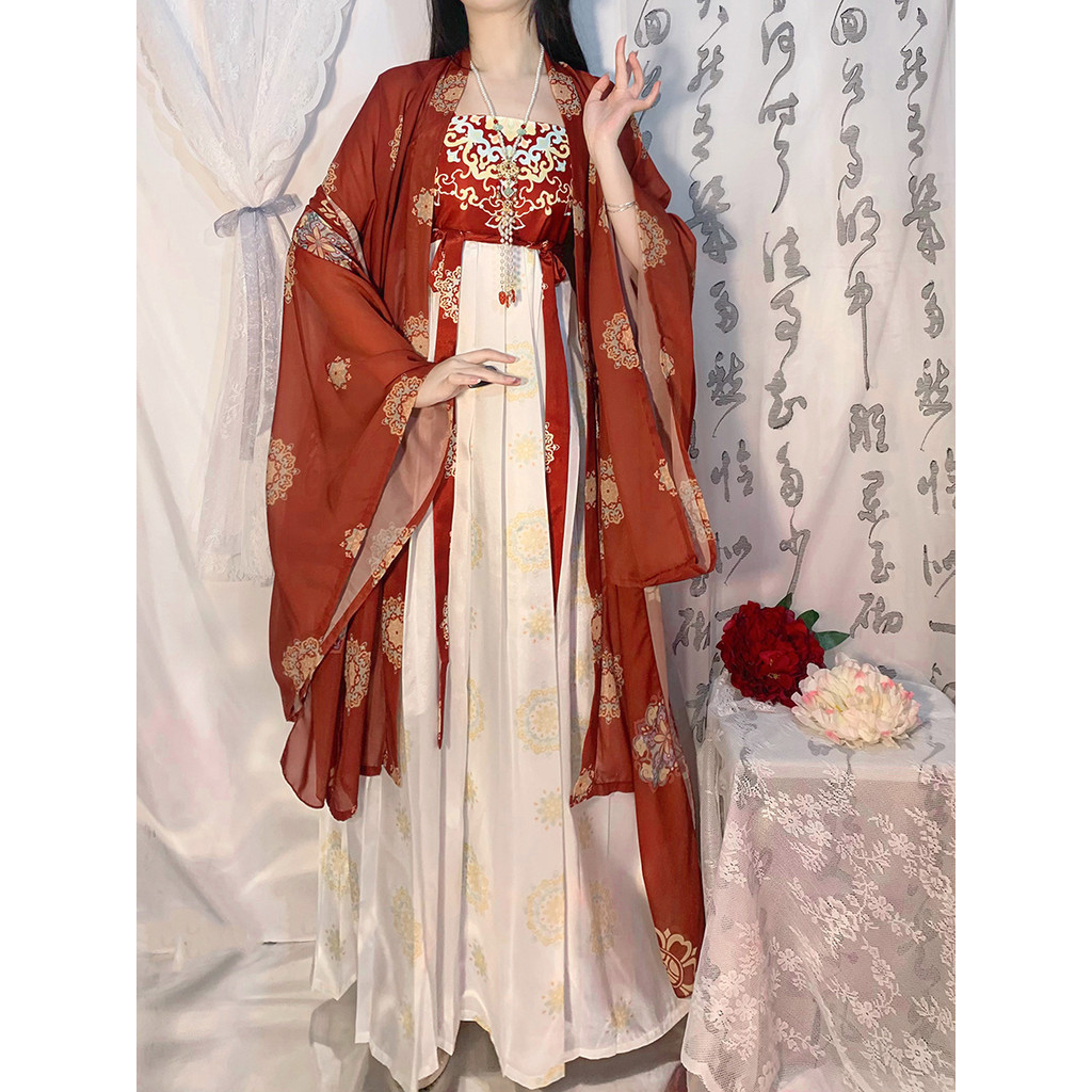 Hanfu [Shuyue] ของแท้ ฤดูใบไม้ผลิ ฤดูร้อน สไตล์ฮั่นฝู [Shuyue] เสื้อเชิ้ตแขนใหญ่ กระโปรงคําคม สไตล์จีน กู้คืน ซูเปอร์นางฟ้า กระโปรง รุ่นปรับปรุง ชุดองค์ประกอบฮั่นฝู เสื้อผ้าผู้หญิง สไตล์จีน เข้าได้กับทุกชุด