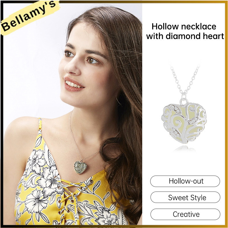 ❤️ สร้อยคอหัวใจพีชเพชรฝังกลวงสร้อยคอจี้สร้างสรรค์ผู้หญิง-bellamy.idd