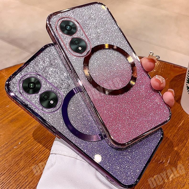 Clear กรณีแม ่ เหล ็ กดูดสําหรับ OPPO A60 A98 5G A78 5G A58 4G A78 4G A38 A18 4G A17 A17K Casing Gradient Bling Glitter ชุบซิลิโคนนุ ่ มปกหลัง