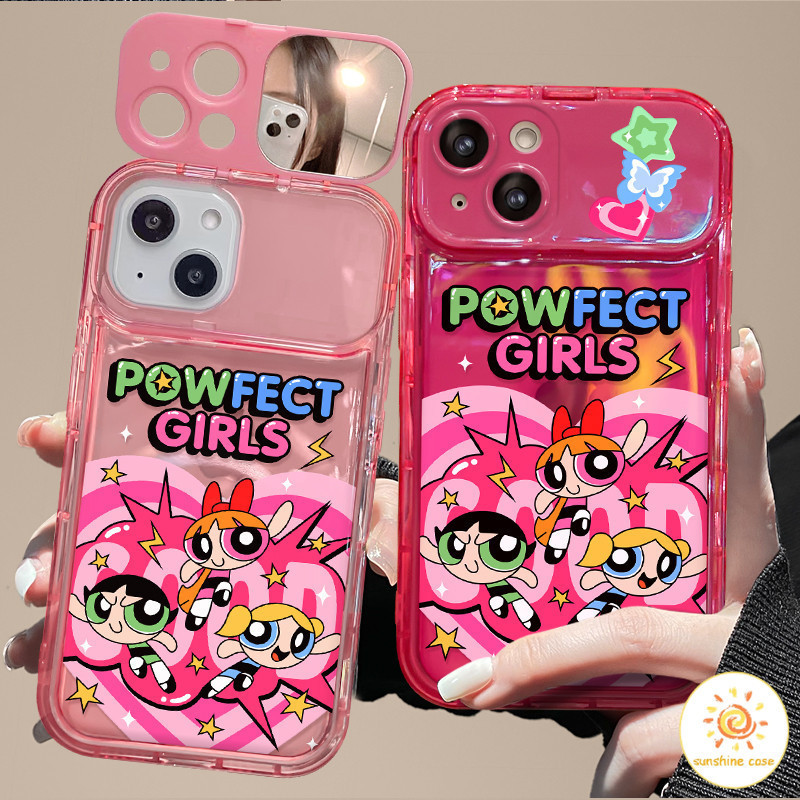 กระจกพับลายการ์ตูน Powarpuf Grils ไอโฟน11 For iPhone12 13 14 15Pro MAX X XS XR XS 6 7 8Plus SE2020 เคสโทรศัพท์