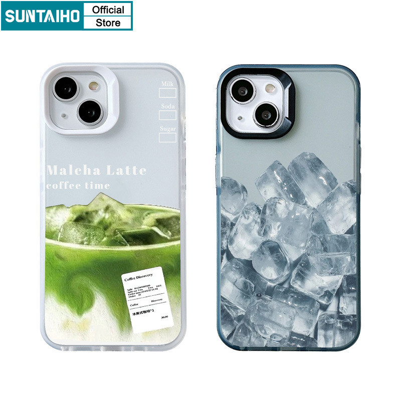 Suntaiho เคสไอโฟน ตลกน ่ ารัก Casing Matcha Latte รูปแบบ Clear Frosted สําหรับ Iphone 15 14 12 13 11 Pro Max IP 7 8 Plus Iphon X Xs XR Xs Max TPU ซิลิคอนนุ ่ มพรีเมี ่ ยมกันกระแทกปกหลัง