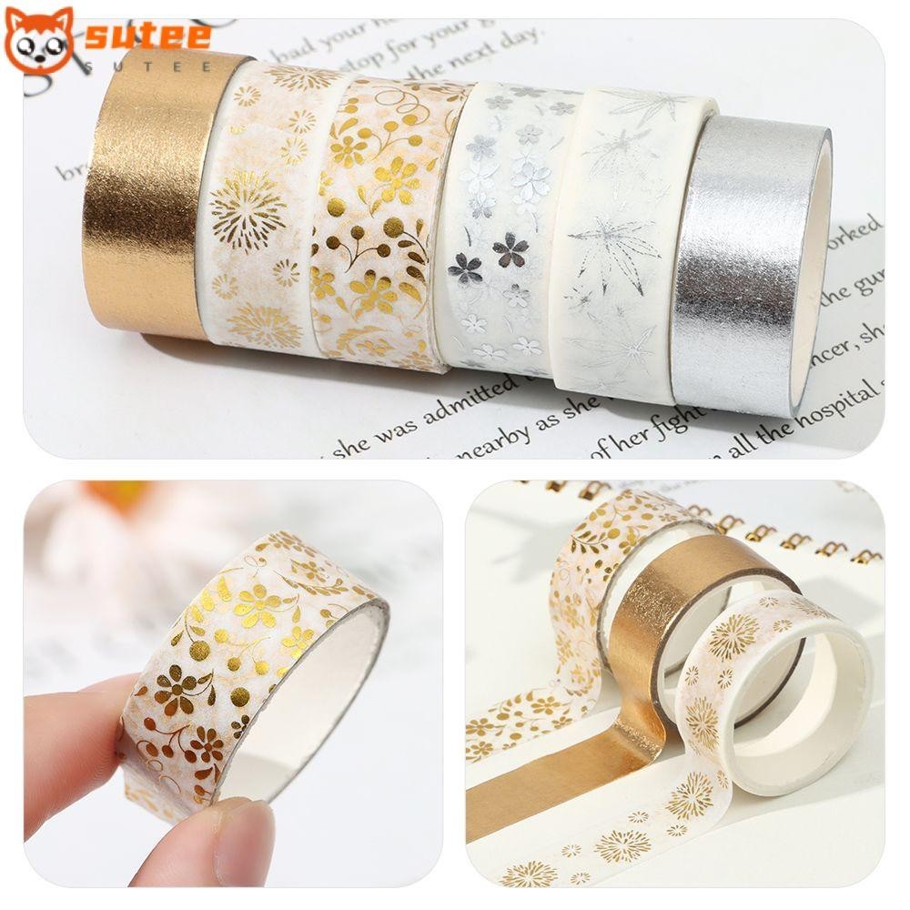 Sutee 6Rolls/Set Washi Tape Scrapbooking สติกเกอร ์ ตกแต ่ งกาวฟอยล ์ สีทอง