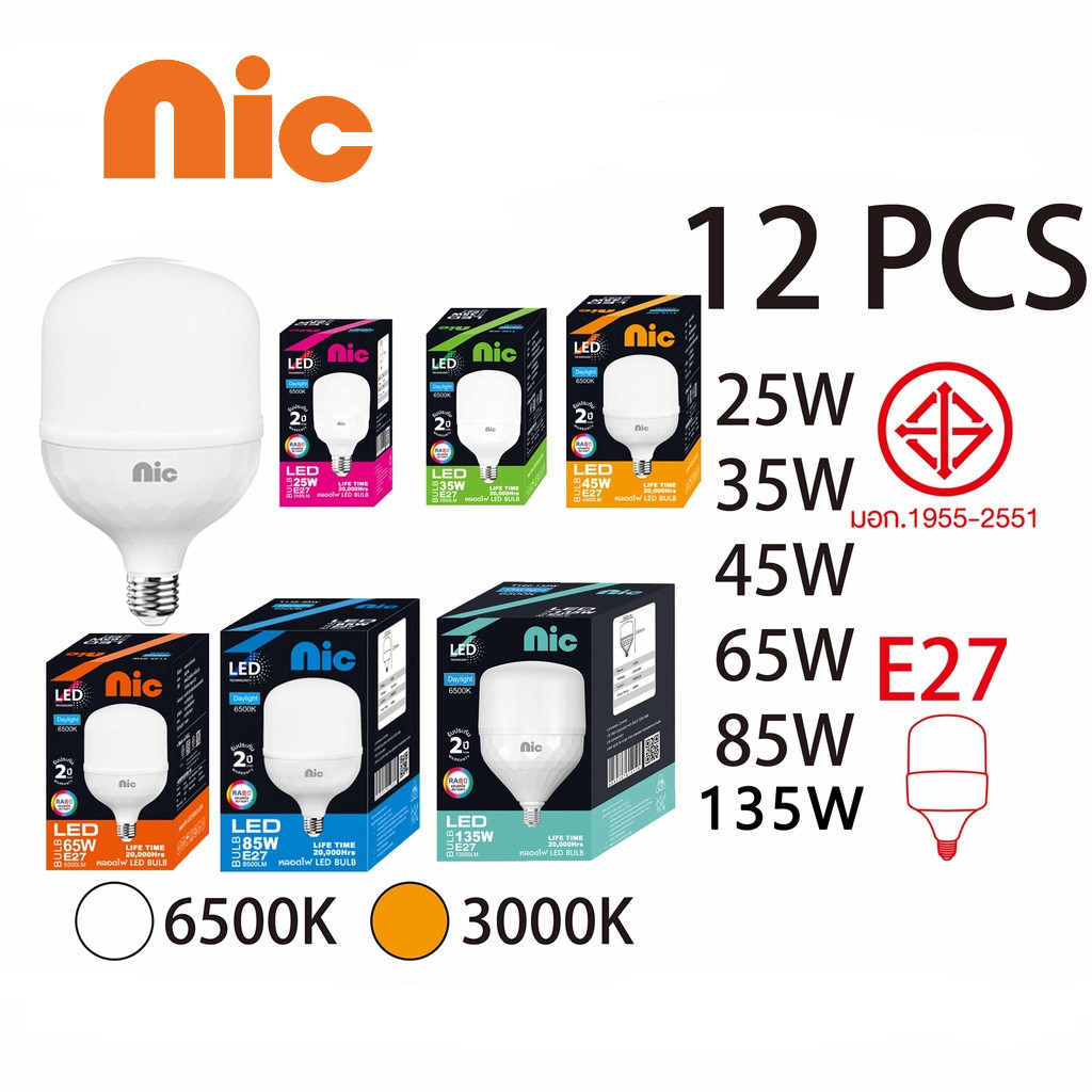 ร้านค้าหลอดไฟ LED เรืองแสง 12 หลอด LED เสาหลอดไฟบางเฉียบ E27 หลอดไฟ 25/35/45/65/85w หลอดไฟ สว่างด้วยแสงสีขาวและแสงสีขาวอ