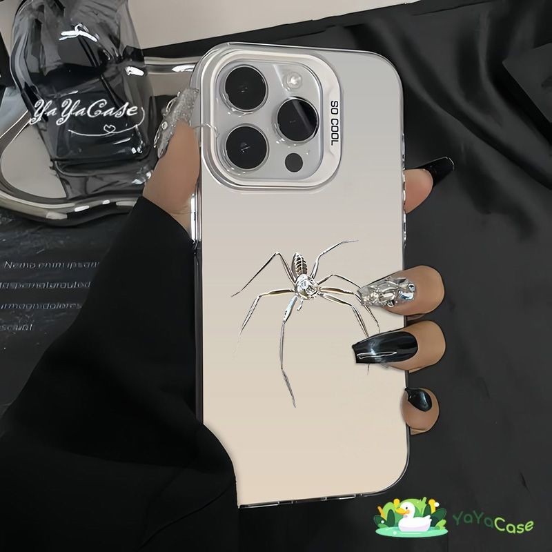 สำหรับ iPhone11 13 CASE FOR เคสไอโฟน15 14 12 Pro Max 15 14 7 8 Plus X XR XS MAX Coolแมงมุมรุ่น สไตล์ ขั้นสูง สี เงิน เคส