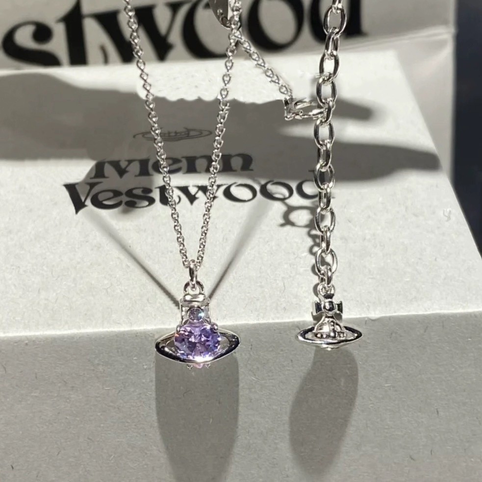 0427-YWGB Xiempress Saturn Mini Love Psychedelic Purple Zircon Necklace Fashionable Simple High Sense All-Match Clavicle Chain Female