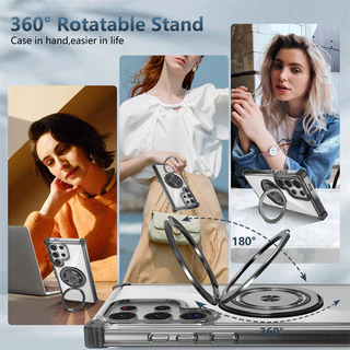 สําหรับ Samsung Galaxy S26 S25 S24 S23 S22 หมายเหตุ 20 Ultra Plus FE เคสโทรศัพท์, 360 ° ฝาครอบแหวนวงเล็บหมุนที่มองไม่เห็น