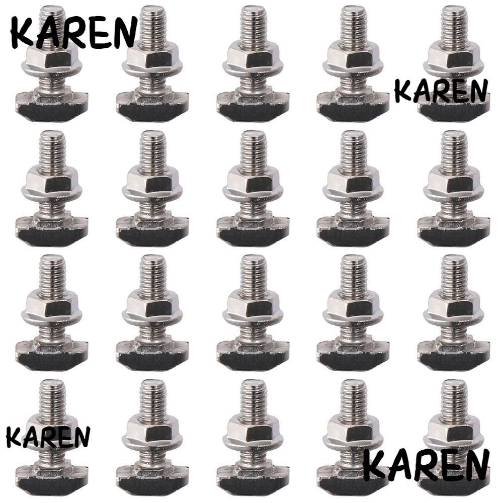 Karen 20 ชุด M6 หน ้ าแปลนหกเหลี ่ ยม Nut Set, M6x20 มม.หน ้ าแปลน T Slot Drop-in Bolt, ความต ้ านทานการสึกหรอเหล ็ กคาร ์ บอน Silver Hex สําหรับ 30 Series อลูมิเนียมโปรไฟล ์