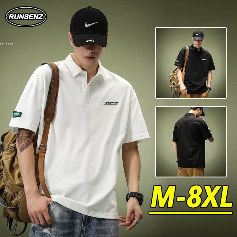 M-8xl ผ้าฝ้ายเกาหลีเสื้อโปโลผู้ชาย Plus ขนาด Top Simple Causal หลวม Oversize แขนสั้นเสื้อยืด