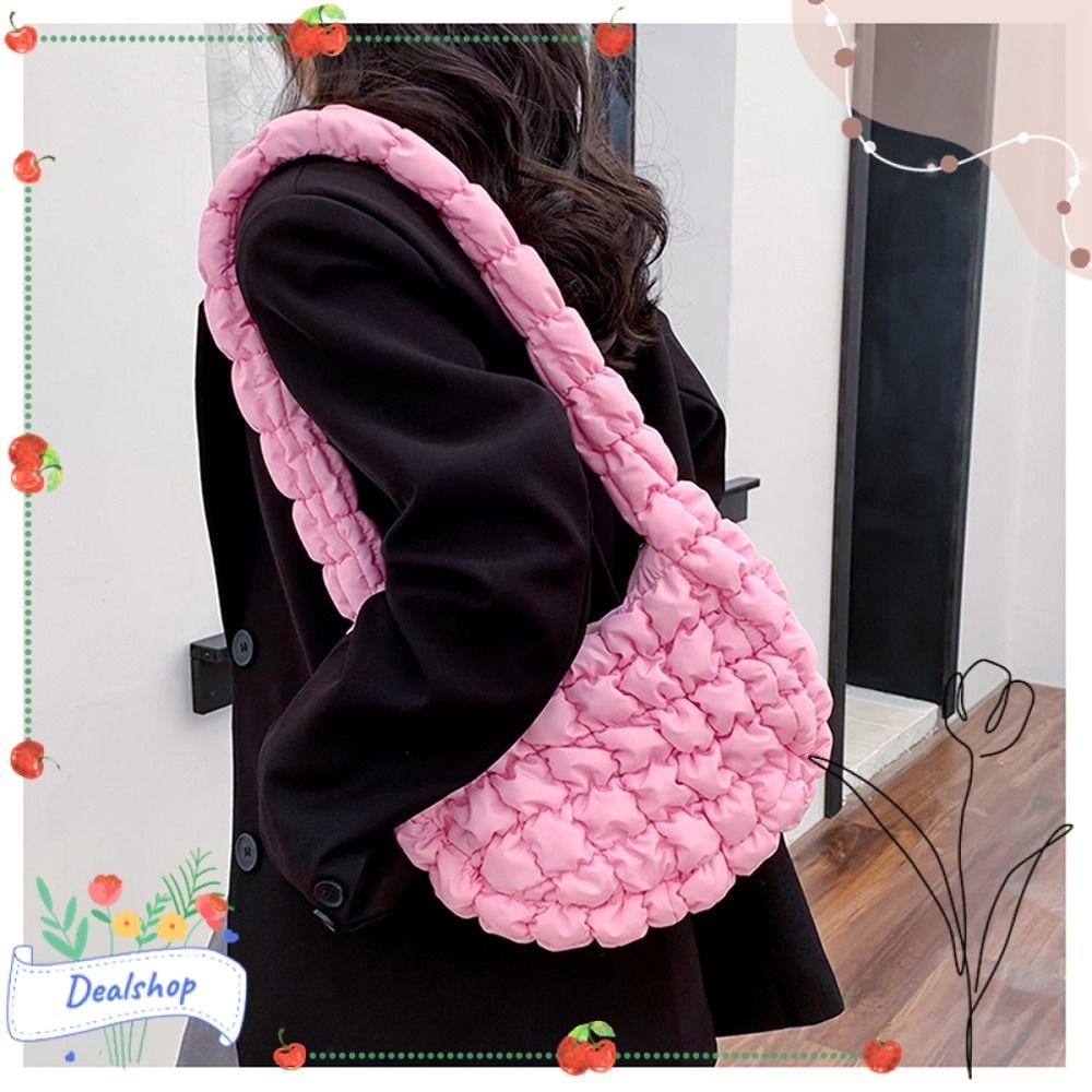 Dealshop Down Cloud Bag, Shopping Information Pleated Bubble Bag, Fashion Nylon Large Capacity Shoulder Bag Female Girls