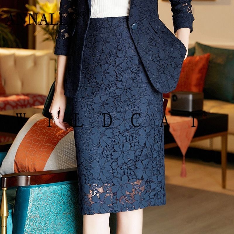 กระโปรงลูกไม ้ ความยาวกลางฤดูร ้ อนของผู ้ หญิงสไตล ์ ใหม ่ กระโปรงสะโพก Classy Display Slim-fit All-
