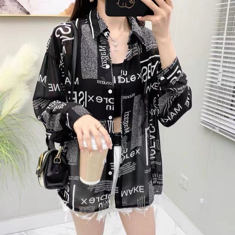 Summer Alphabet Printed Chiffon Sunscreen Clothes for Women Korean Printmaking