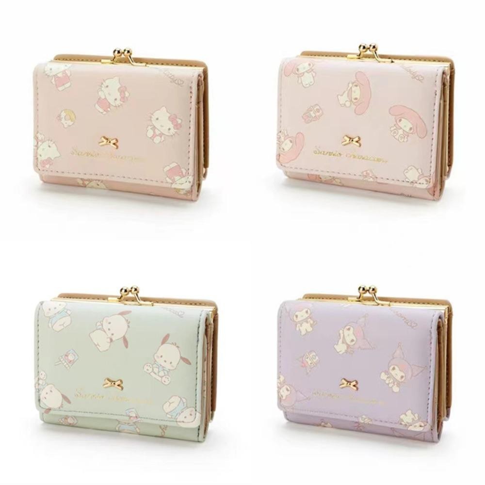 SANRIO ฤดูร้อนกระเป๋าเงิน,หนัง ปู่ กระเป๋าใส่เหรียญสามพับ,อเนกประสงค์ ซานริโอ สวัสดี คิตตี้ คุโรมิ มายเมโลดี้ ปลอบโยน พื้นผิวกระเป๋าสตางค์สั้นผู้หญิง
