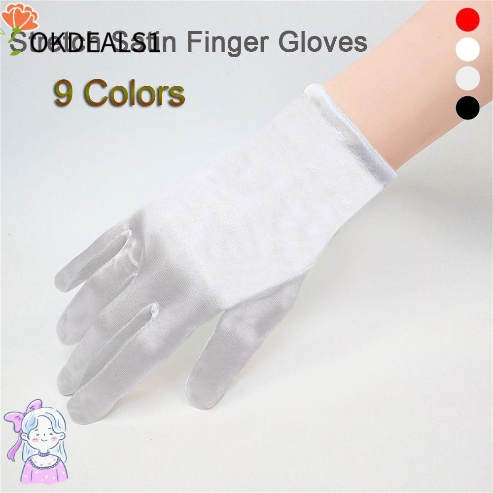 Dealshop ถุงมือผ้าซาติน แบบยืดหยุ่น กันแดด สวมนิ้วมือ อุปกรณ์เสริม สําหรับผู้หญิง