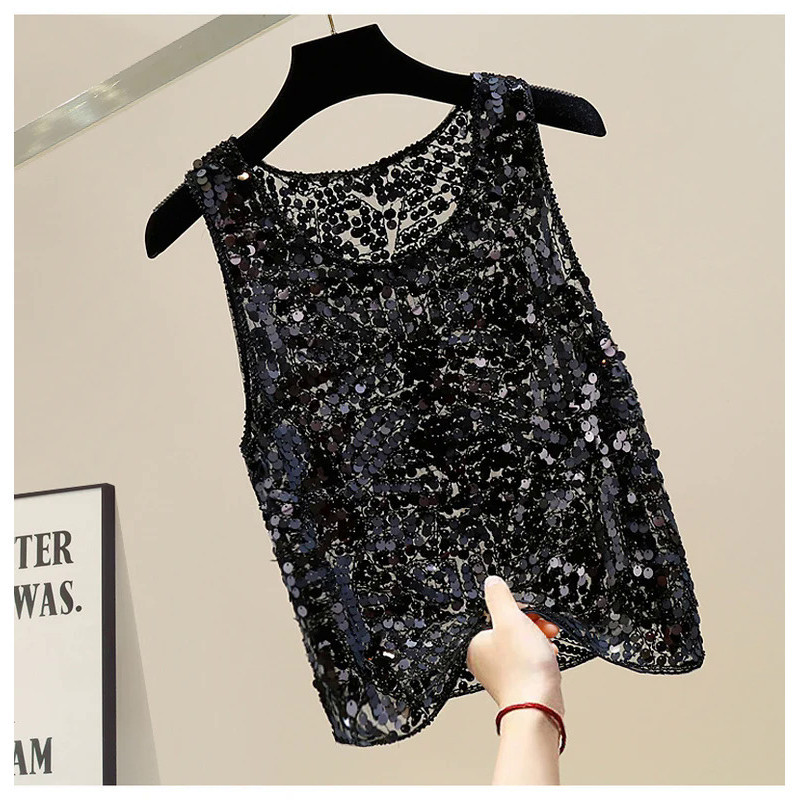 Embellished เลื่อมชุดราตรีสุภาพสตรี Vintage Y2K มินิเสื้อกั๊กผู้หญิงแขนกุดน่ารัก Chic ฤดูร้อน Casual แขนกุด Paisley เสื้อกล้าม