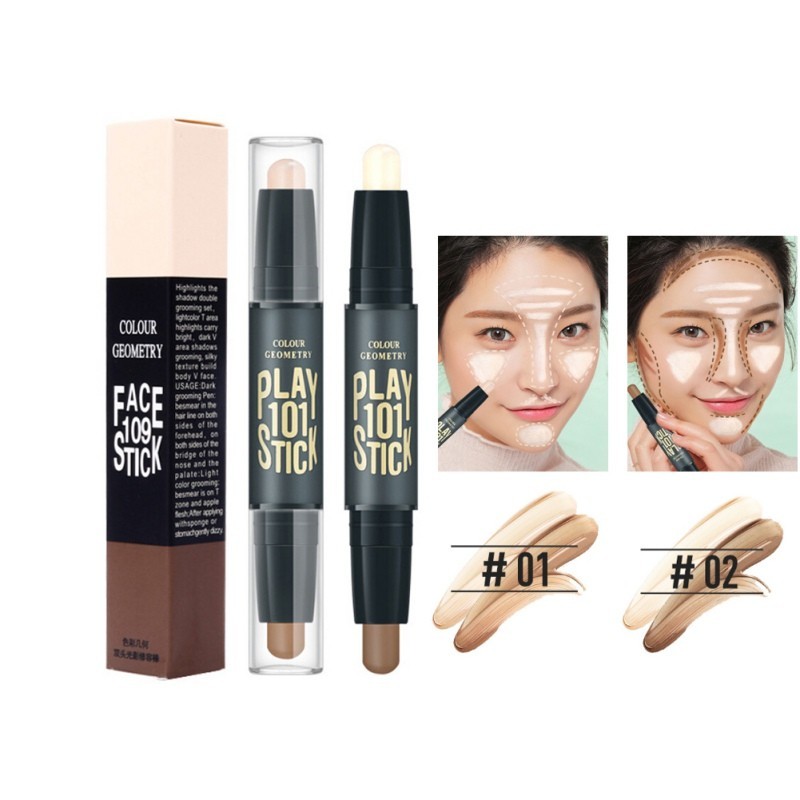 Double-Ended 2 in 1 คอนซีลเลอร์ Face Contouring Highlighter ปากกาแต่งหน้าครีมซ่อนฝ้าคอนซีลเลอร์ Face