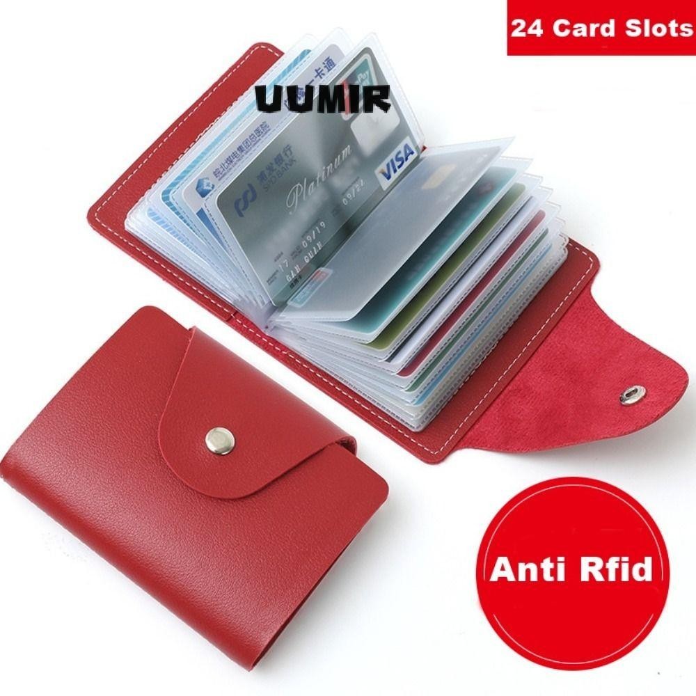 UUMIR   กระเป๋าสตางค์หนัง สีพื้น 24 ช่อง สําหรับใส่บัตรเครดิต บัตรประชาชน