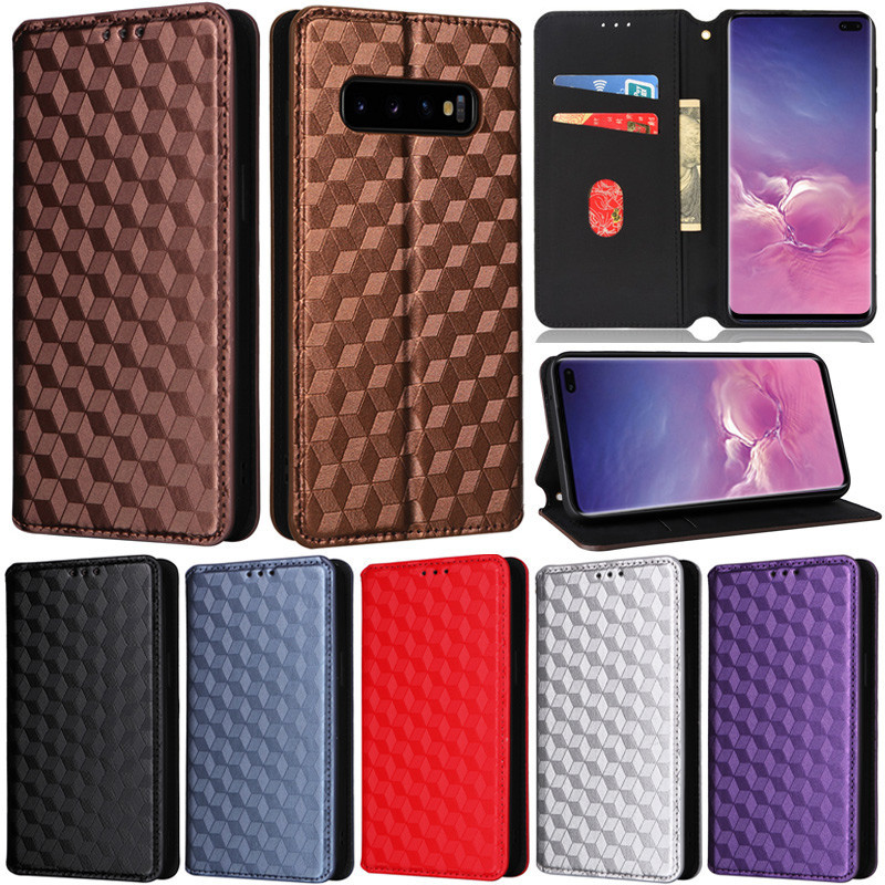 หรูหราสําหรับ Samsung Galaxy หมายเหตุ 10 Lite หมายเหตุ 9 S10 Plus S9 Plus S8 หมายเหตุ 10 + S10 + S9 + คาร ์ บอนสไตล ์ กระเป ๋ าสตางค ์ ช ่ องเสียบหนัง Pu พลิกแม ่ เหล ็ กขาตั ้ งป ้ องกันกรณี
