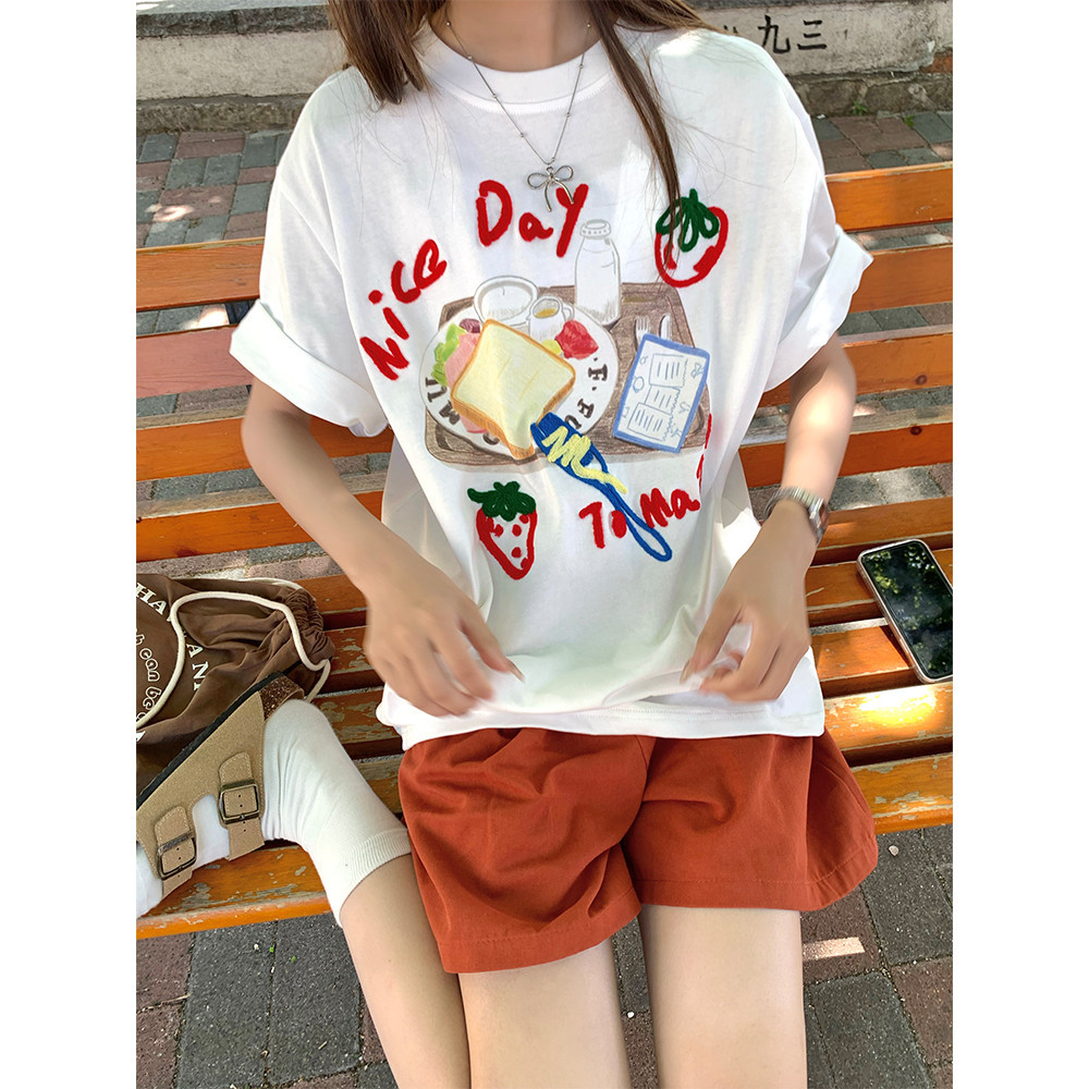 （จัดส่งตลอด 24 ชั่วโมง）OOOK OfficialAnimal / Cherry / Bow /Typo Series Tee Oversized Tee by Stylist