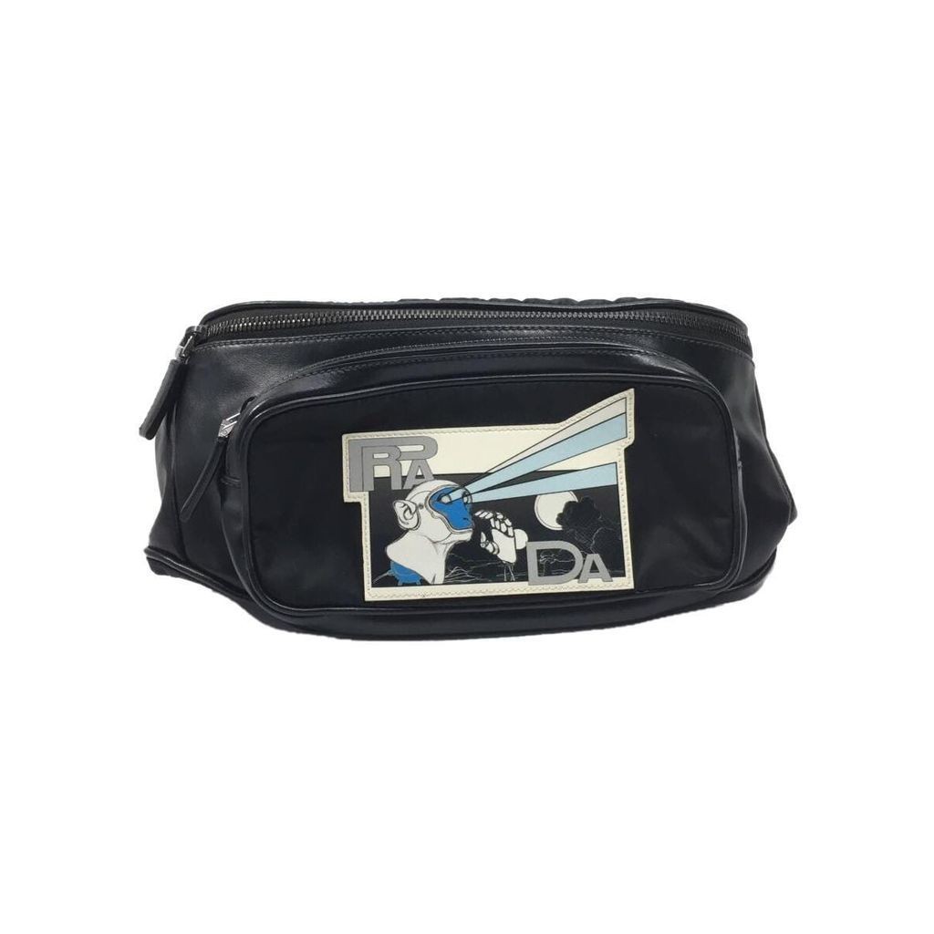 PRADA Waist Bag Print Nylon Leather Black Direct from Japan Secondhand