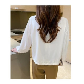MIMI&DIDI#เสื้อเชิ้ตแขนยาว คอวี เสื้อเชิ้ตสีขาวแฟชั่นลำลองสไตล์ผู้หญิง แบบใหม่ ย้อนยุค สีธรรมดา#W394