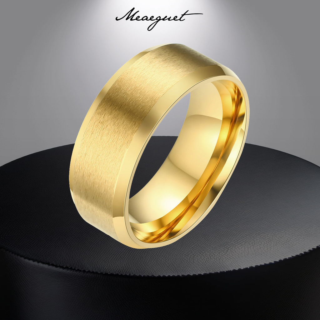 Meaeguet แหวนผู ้ ชาย Cool Simple Rings , สแตนเลสสตีลแหวนเงินทอง Matte แปรงแหวนแต ่ งงาน Band