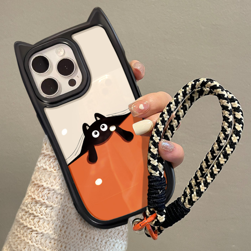 สําหรับ IPhone 15 14 13 12 11 Pro Max X XR Max 7 8 Plus ใหม่ Big Eyed ถ่านหินสุนัข Anti Loss โทรศัพท์แขวนสายคล้องกรณีนุ่มเคสโทรศัพท์