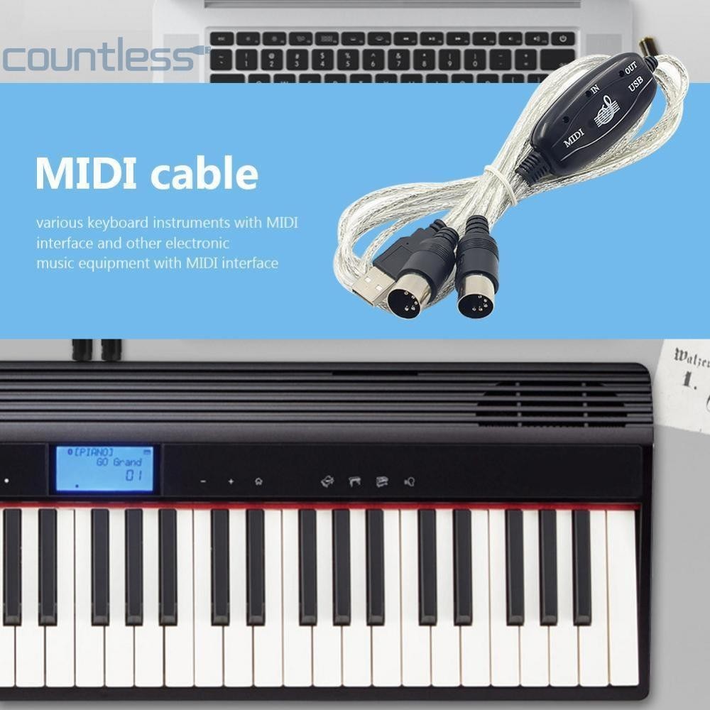 2m MIDI Cable to USB IN-OUT Converter PC to Keyboard Music Adapter Cord [countless.th ]