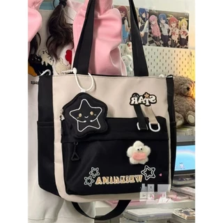 น่ารัก Star Messenger Bag Girl Tote Bag Female High School Junior High School Student Tutorial Class Bag Large Capacity Shou