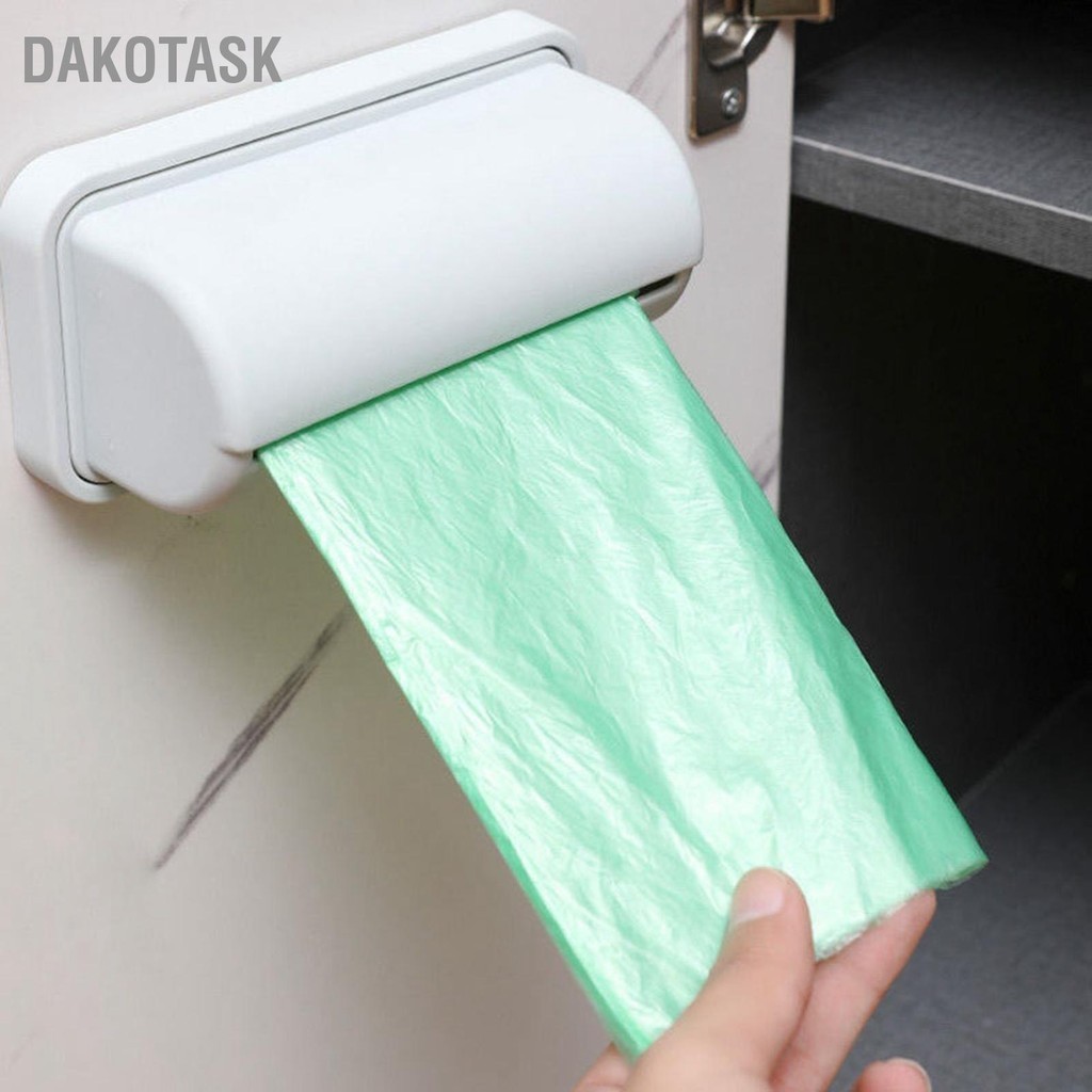DAKOTASK ถุงขยะ ออแกไนเซอร์ พลาสติก Punch ฟรีติดผนังถุงขยะผู้ถือเครื่องจ่ายสำหรับบ้านครัว