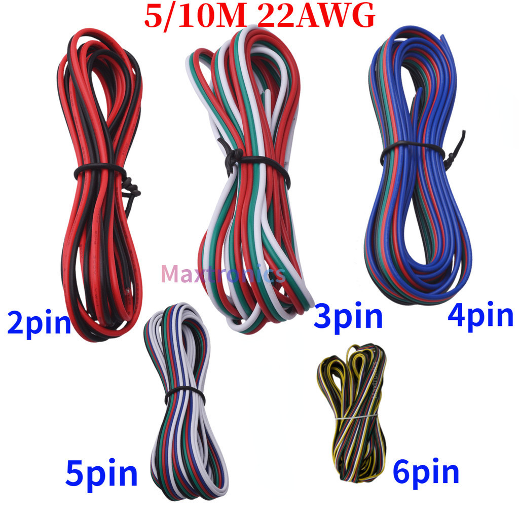 5 เมตร-10 เมตร 2pin 3pin 4pin 5pin 6pin สายไฟ 22AWG 20AWG 18AWG WS2812B WS2813 5050 RGBW ยืดหยุ่น Le