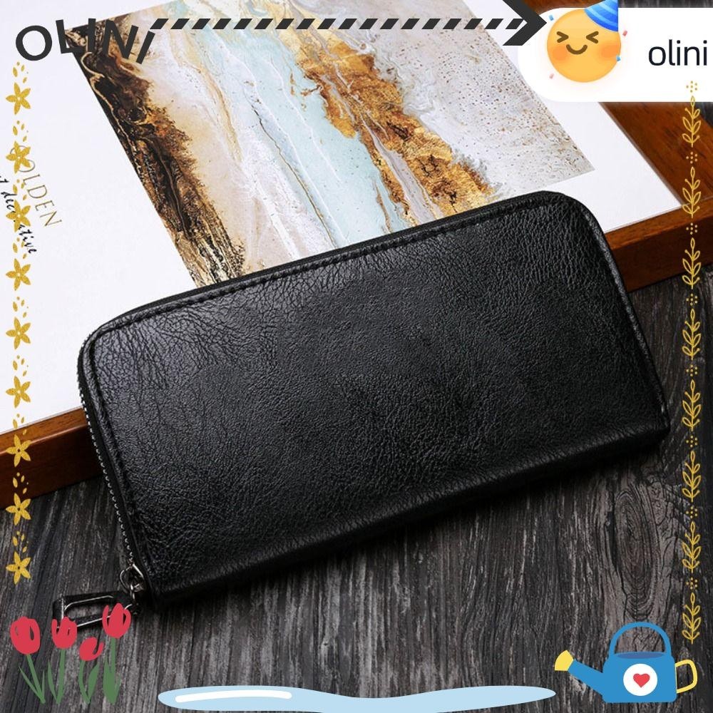 กระเป๋าโทรศัพท์ OLIINI, กระเป๋าสตางค์สีทึบมีซิป, กระเป๋าใส่บัตรหนัง PU ความจุขนาดใหญ่ผู้ชาย