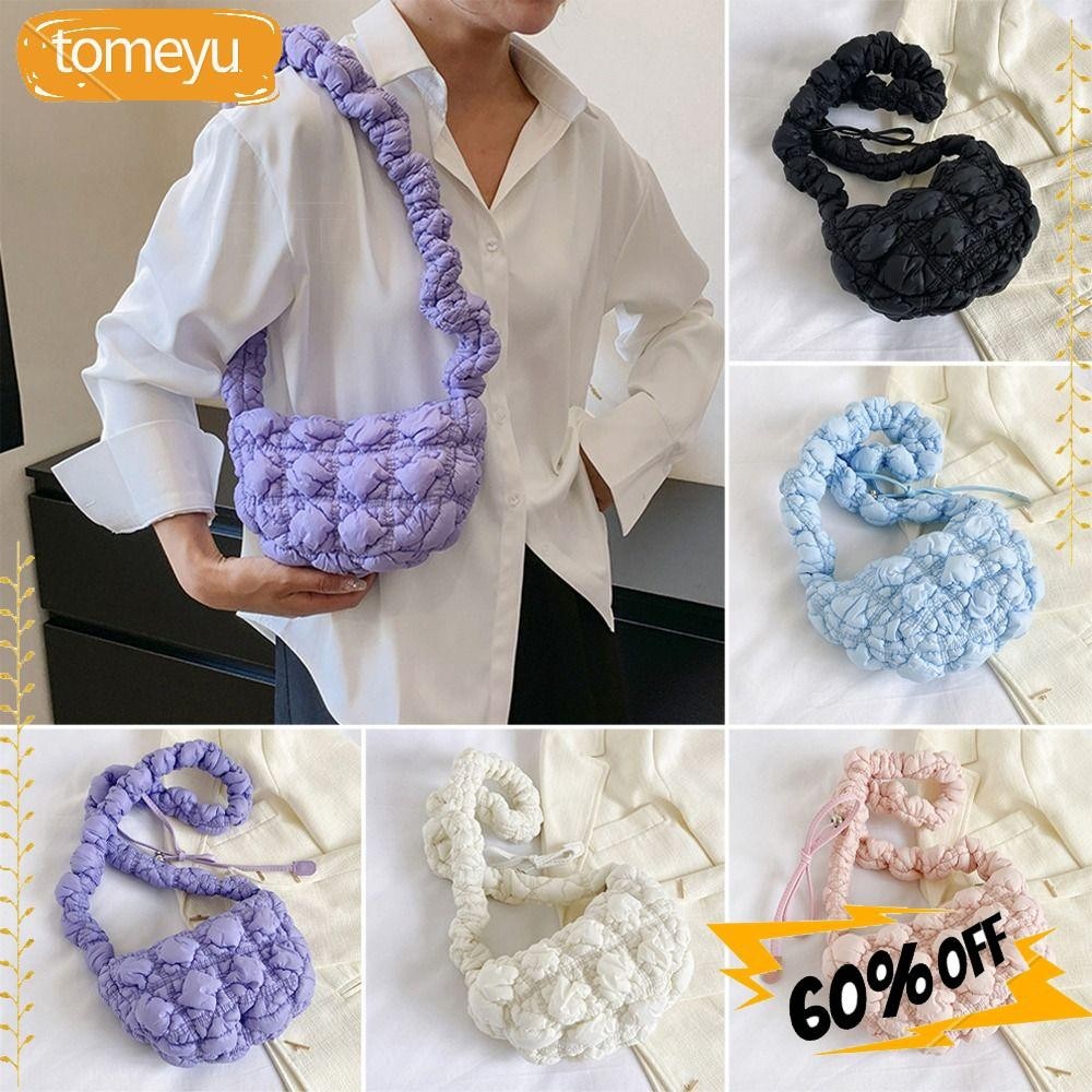 Tomeyu Messenger Bag, Bubbles Cloud Quilted Shoulder Bag, Simple Pleated Solid Color Travel Bag Women Girls