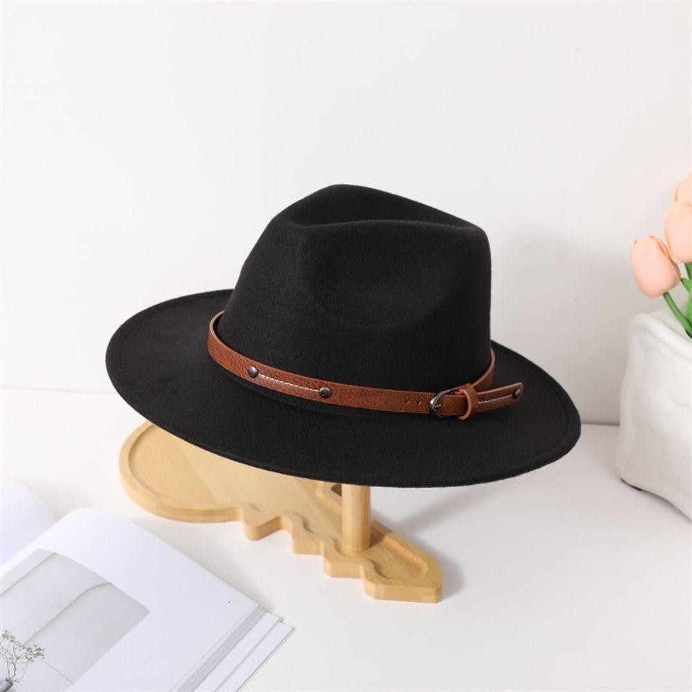 Anxsun3 Felt Fedora หมวก, Soft Vintage ปานามาหมวก,แฟชั่นเข็มขัดหัวเข็มขัด Elegant กว้าง Brim หมวกคาวบอยผู้ชายผู้หญิง ราคา ถูกที่สุด ดีลบีเคเค แกลเลอรีภาพที่ 5