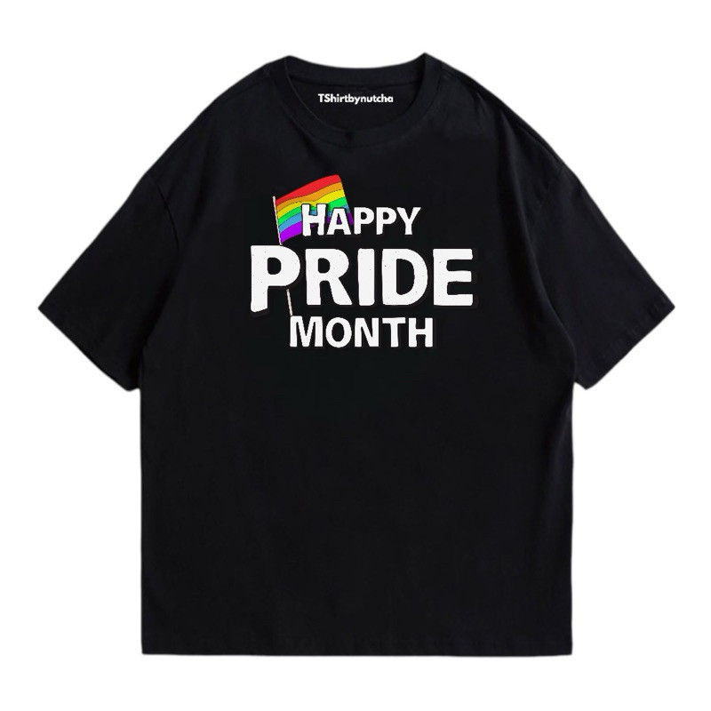เสื้อยืดผ้าฝ้ายพิมพ์ลายใหม่ ใหม่ เสื้อยืด pride month “happy pride month”  -Unisex Wide form