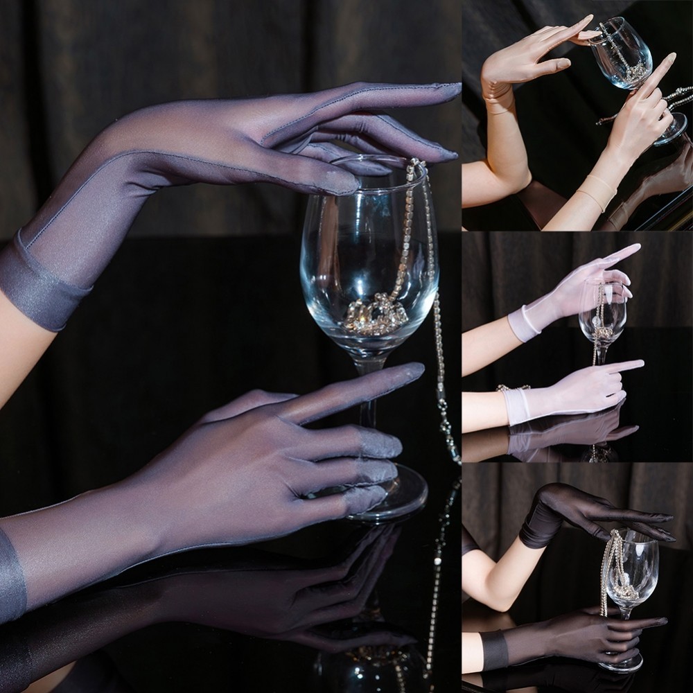 Smooth Sheer Five Finger See Through Evening Party Mittens Performance