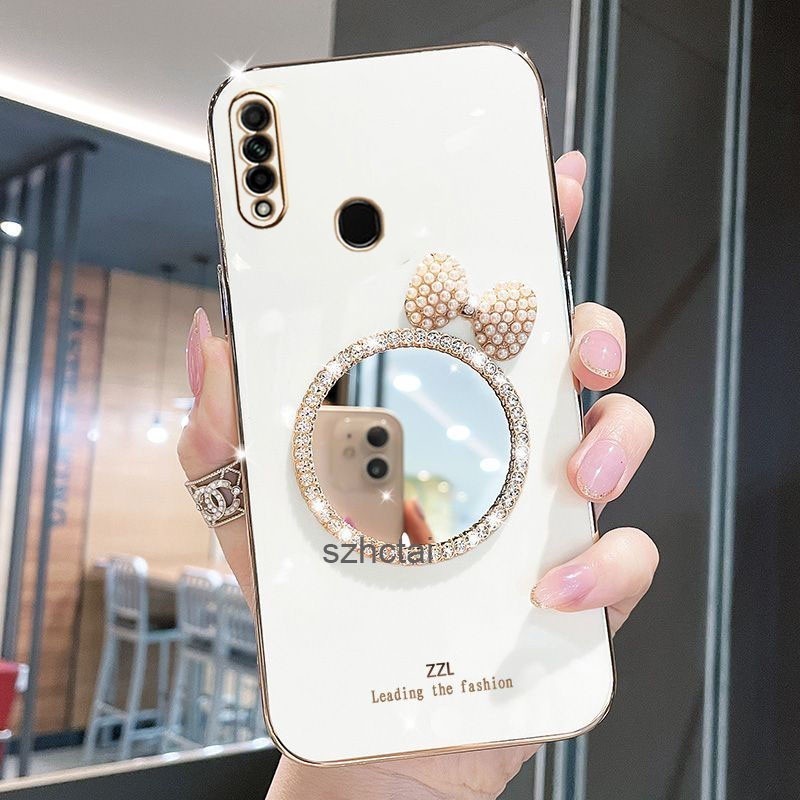 เคส oppo a31 กรณีโทรศัพท์ชุบสุดหรู กรณีโทรศัพท์พร้อมกระจกแต่งหน้าโบว์มุก เคสโทรศัพท์ oppo a31