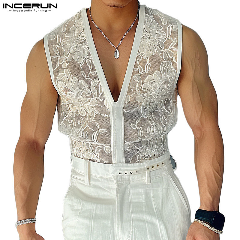 Incerun Men Vintage Casual V คอดูผ ่ านถังแฟชั ่ นหลวม