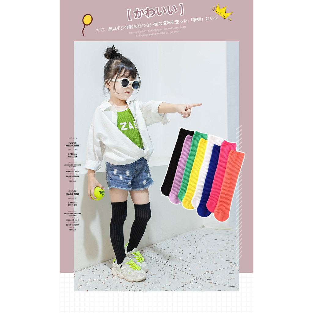 เด็กถุงเท้าเข่าสูงเด็กเด็กผ้าฝ้ายลูกอมสีถุงน่องยาวขาอุ่นถุงเท้าน่ารักสําหรับสาว3-12ย เสื้อผ้าเด็ก - รูปที่ 5