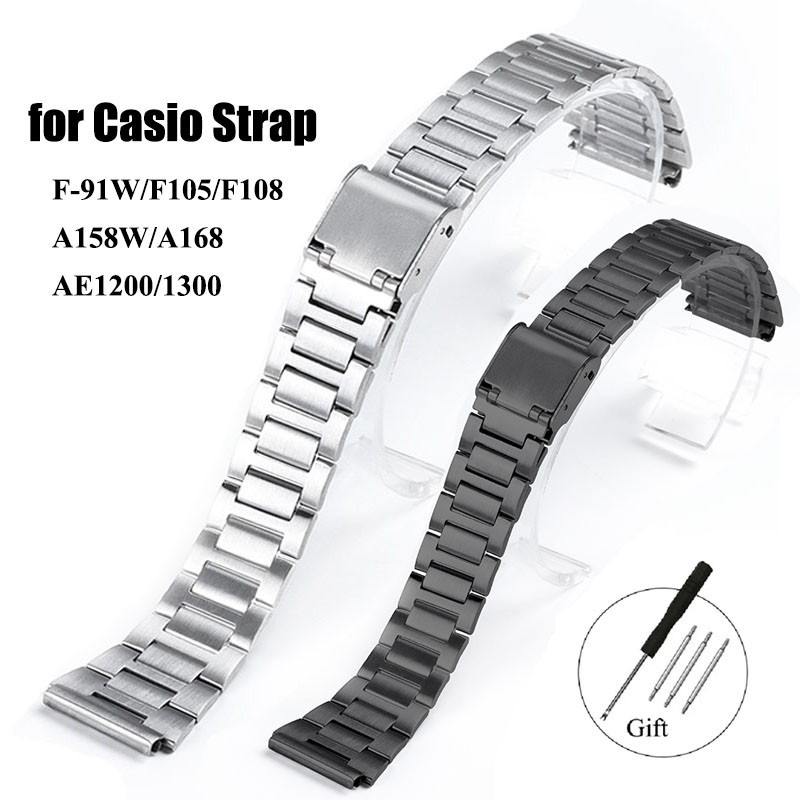18 มม.สายนาฬิกาสําหรับ Casio F-91W F105 F108 A158 A168 AE1300 AE1200 เปลี ่ ยนนาฬิกาสแตนเลสสร ้ อยข ้ อมืออุปกรณ ์ เสริม