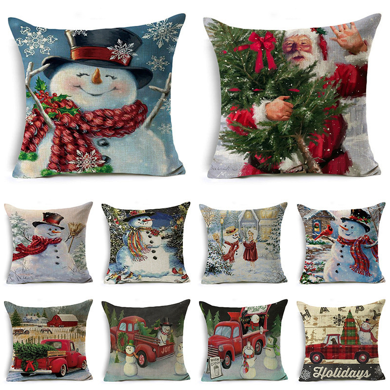 โยนโซฟา Santa Claus Christmas Series snowman รถตกแต ่ งบ ้ าน snowman ปลอกหมอนปลอกหมอนปลอกหมอนอิง Merry Xmas ของขวัญแฟชั ่ นห ้ อง