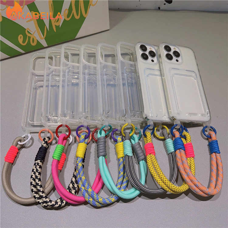 For IPhone 11 12 13 14 15 Pro Max 7 8 Plus XS Max SE 2020 Xr X Covers Case กระเป๋าใส่บัตรพร้อมเคสสายรัดโทรศัพท์มือถือ