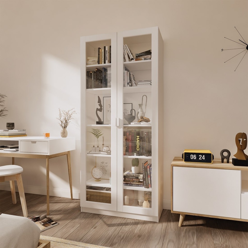 Koncept Furniture ตู้สูงบานเปิดกระจกใส KC-PLAY รุ่น JOBIO สีขาว (80x37x180 ซม.)  แบรนด์ KONCEPT FURNITURE